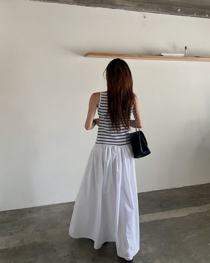 ストライプパッチワークロングワンピース