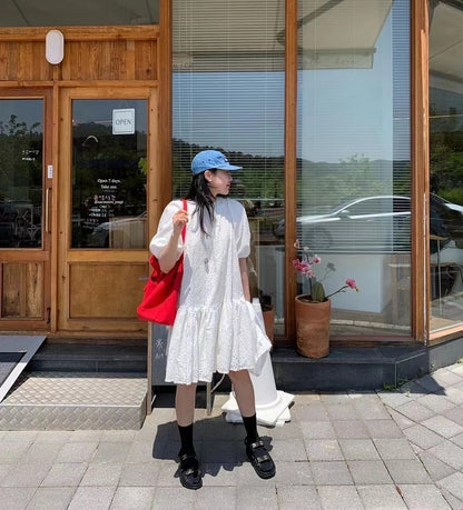 寬鬆泡泡袖連身裙