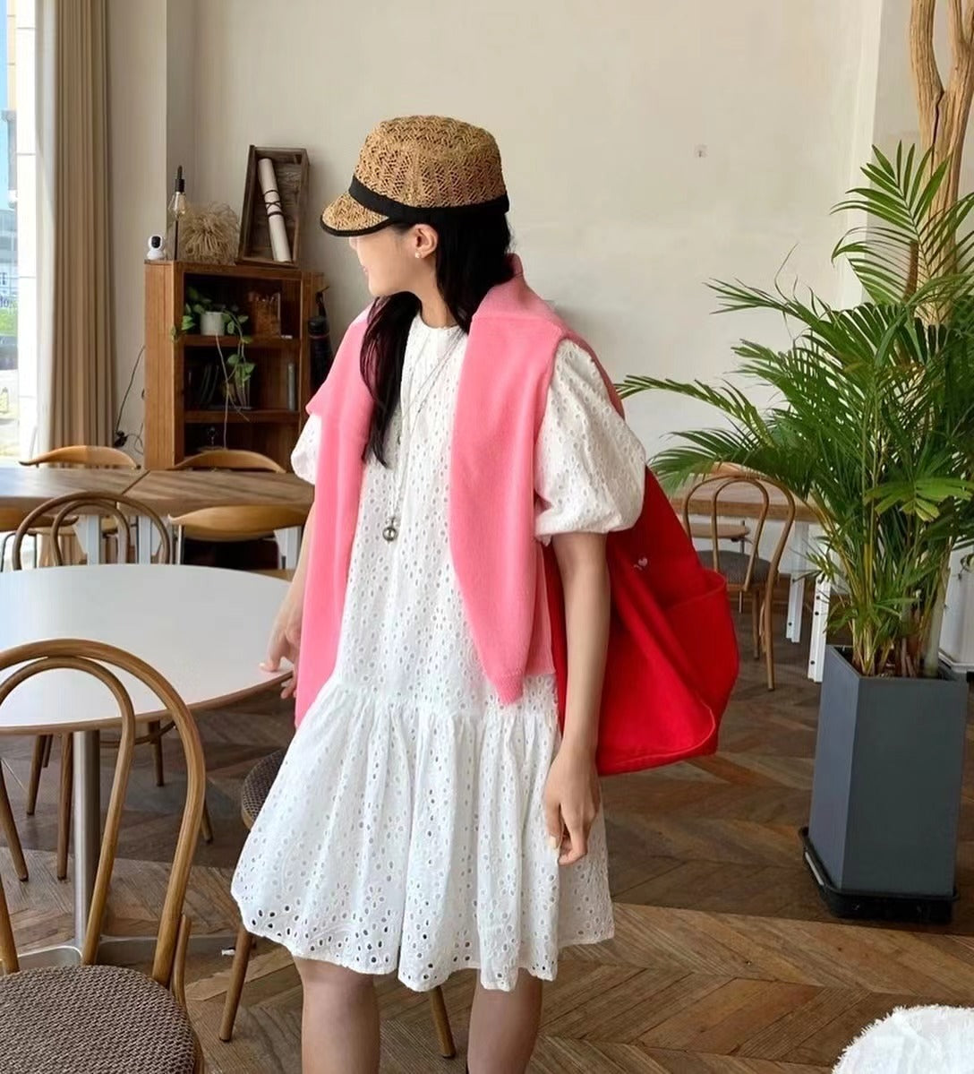 寬鬆泡泡袖連身裙