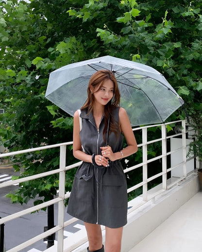 Zip-Up Vest Jumpsuit Dress