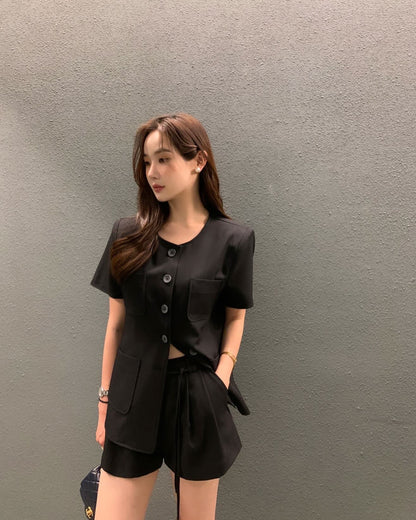 韓系短袖西裝套裝