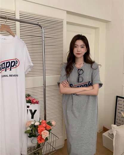 ショートスリーブラウンドネックゆったりワンピース