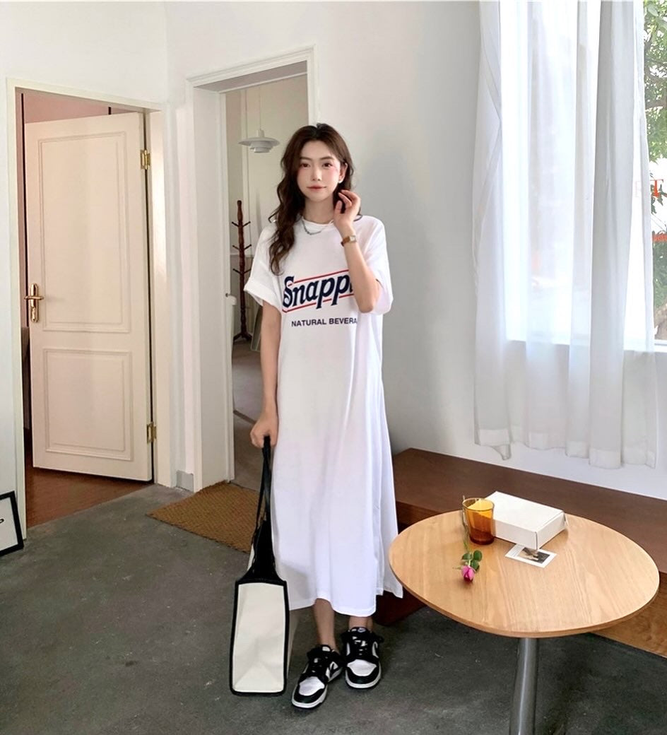 ショートスリーブラウンドネックゆったりワンピース