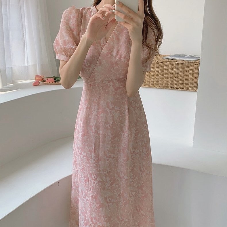Sweet Floral Puff Sleeve Dress