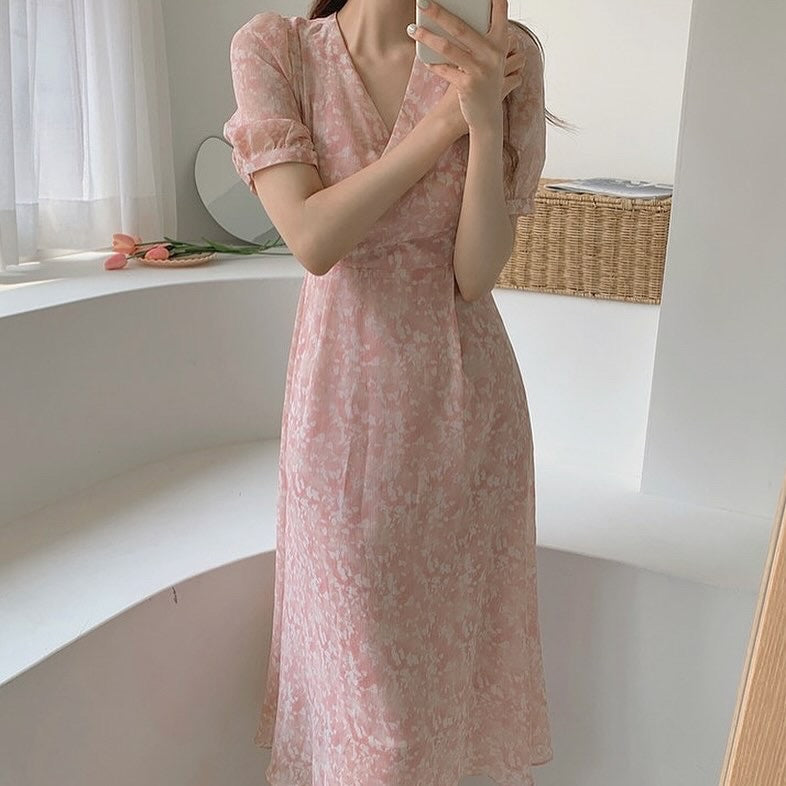 Sweet Floral Puff Sleeve Dress