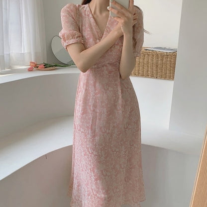 Sweet Floral Puff Sleeve Dress