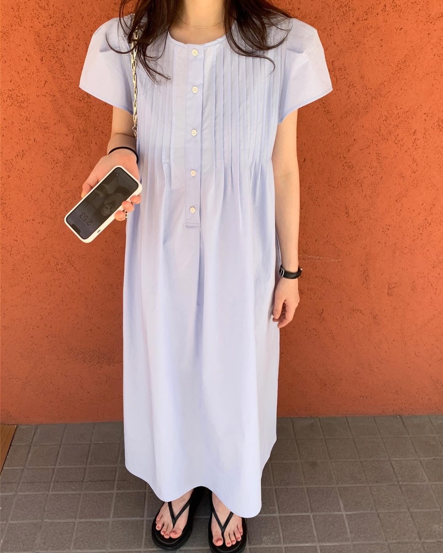 韓系圓領壓褶寬鬆裙