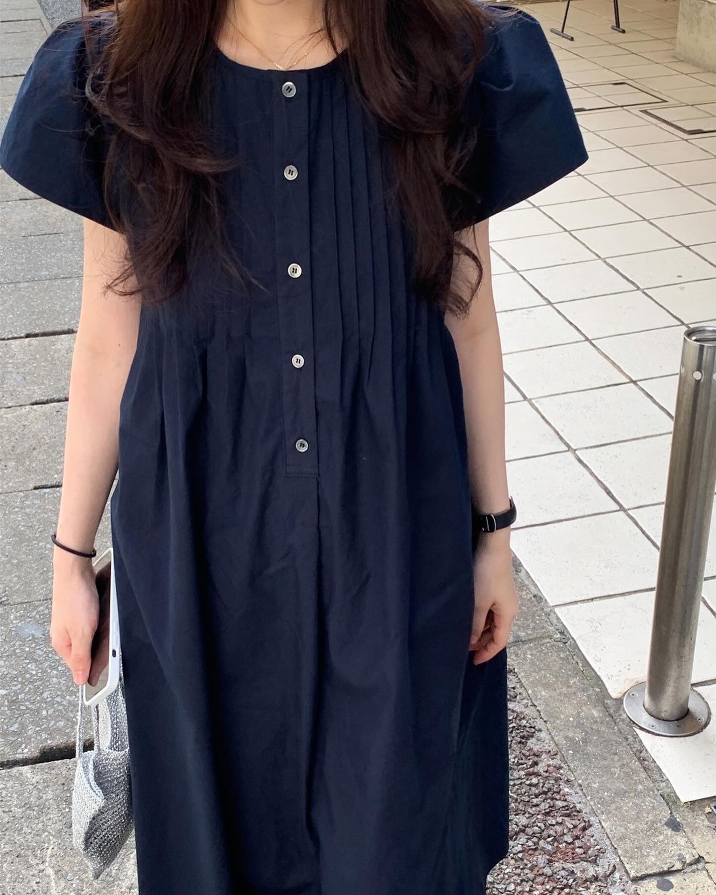 韓系圓領壓褶寬鬆裙