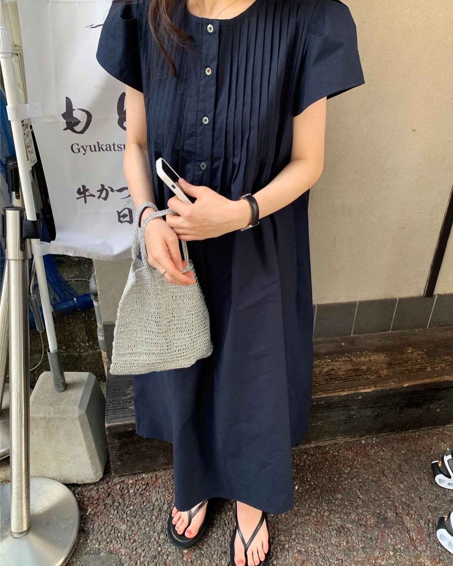 韓系圓領壓褶寬鬆裙