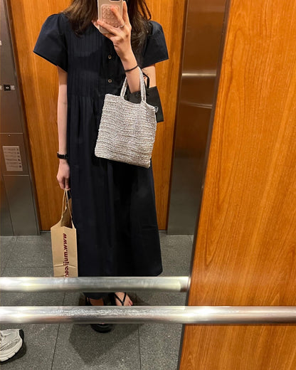 韓系圓領壓褶寬鬆裙