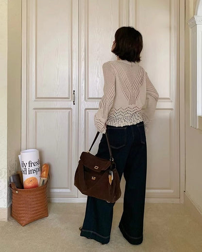 V-neck knitted hollow-out cardigan