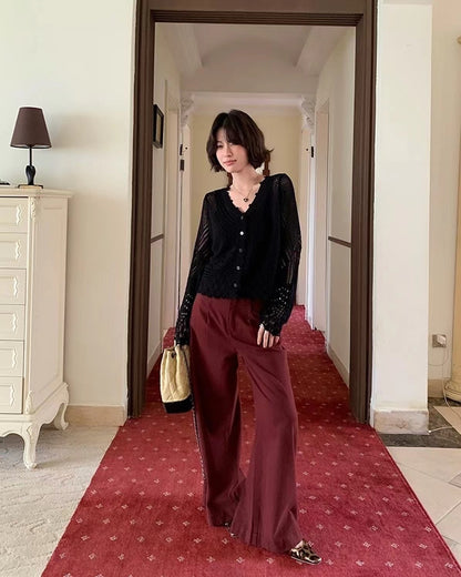 V-neck knitted hollow-out cardigan