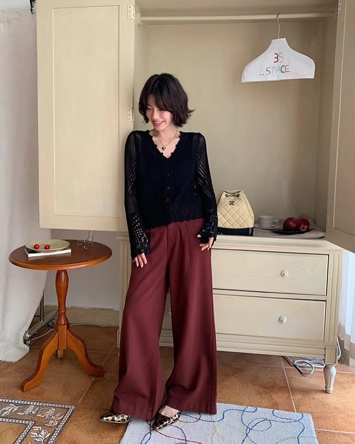 V-neck knitted hollow-out cardigan