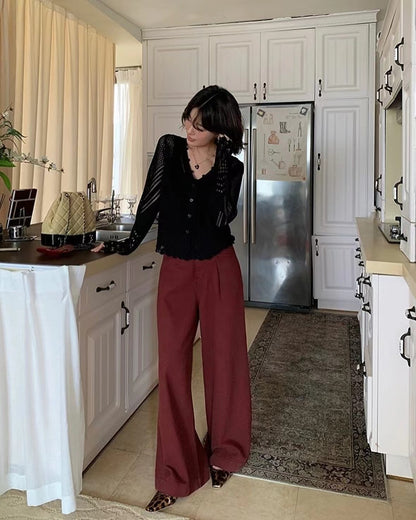 V-neck knitted hollow-out cardigan