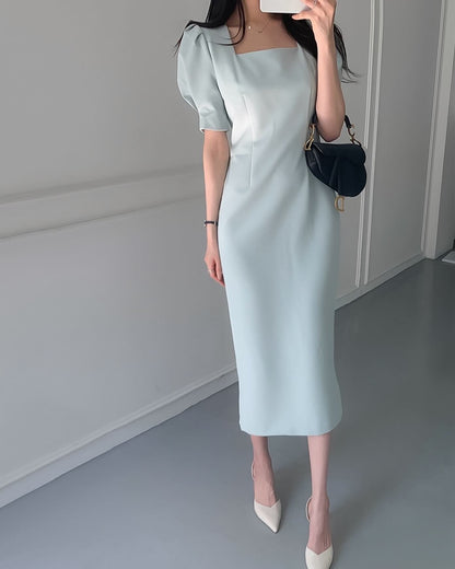 Square Neck Puff Sleeve Dress