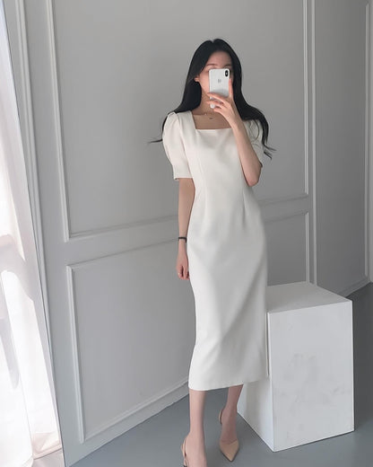 Square Neck Puff Sleeve Dress