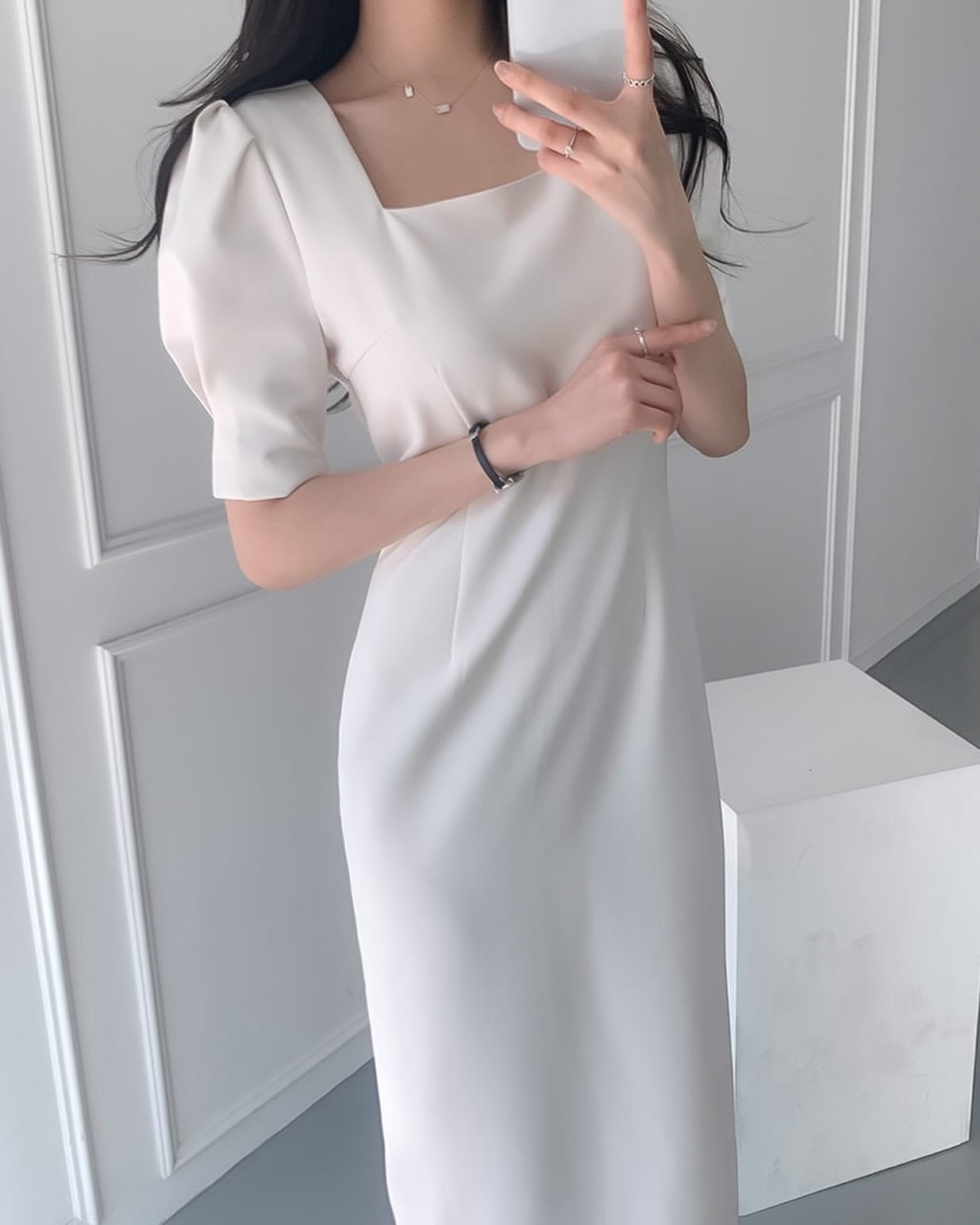 Square Neck Puff Sleeve Dress