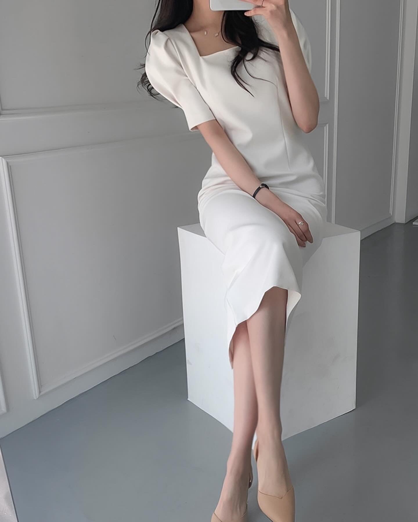 Square Neck Puff Sleeve Dress