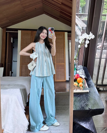 Striped Halter Neck Tank Top