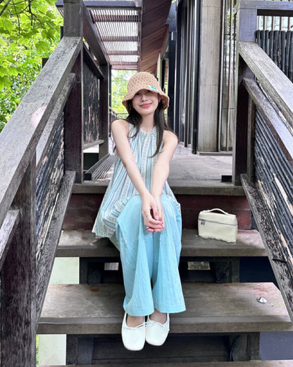 Striped Halter Neck Tank Top