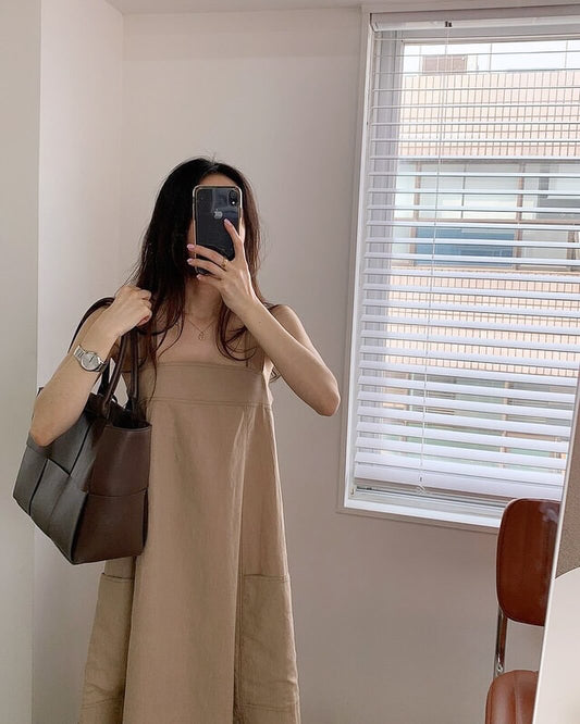 方領粗帶連身裙