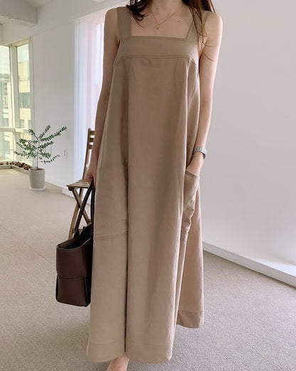 方領粗帶連身裙