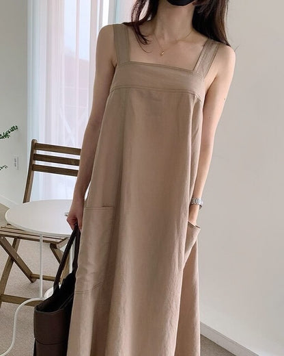 方領粗帶連身裙