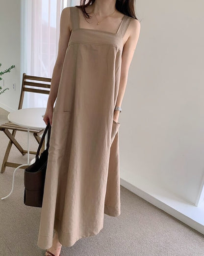 方領粗帶連身裙