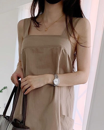 方領粗帶連身裙