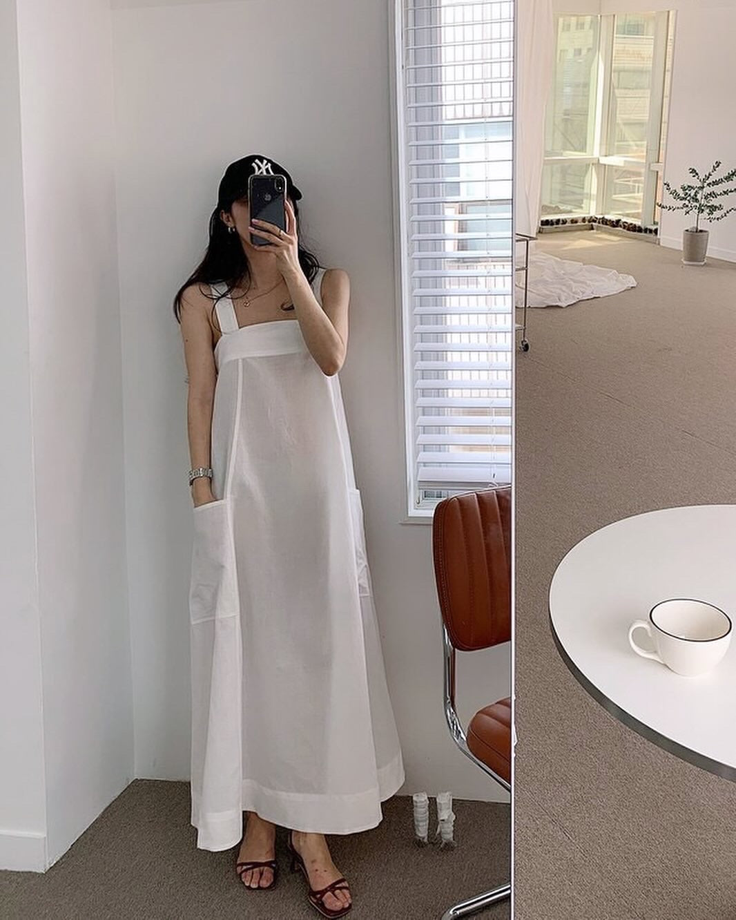 方領粗帶連身裙