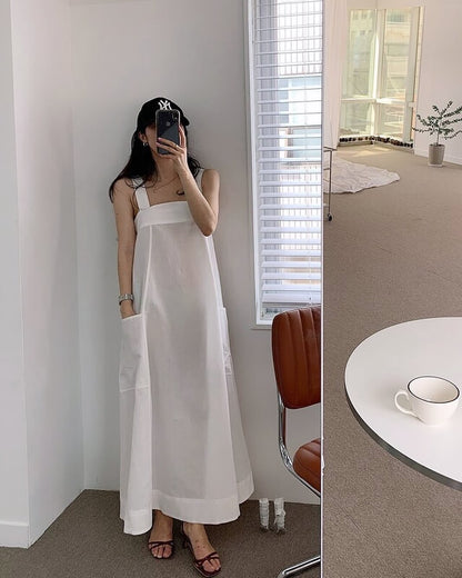 方領粗帶連身裙