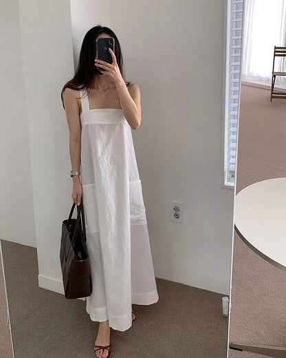 方領粗帶連身裙