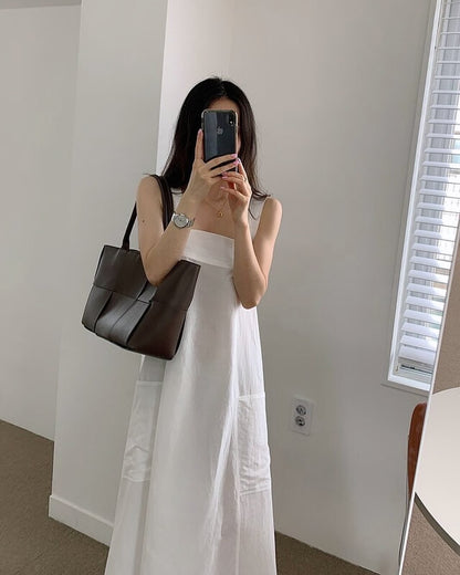 方領粗帶連身裙