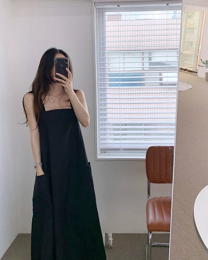 方領粗帶連身裙