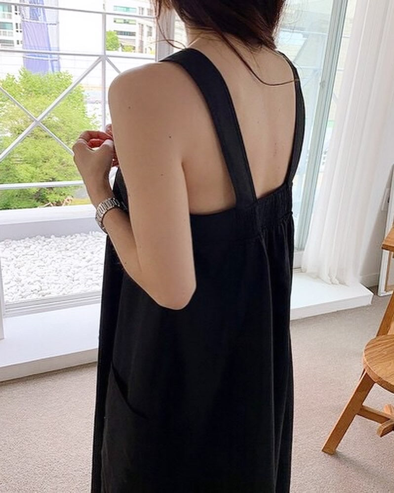 方領粗帶連身裙