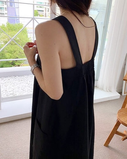 方領粗帶連身裙