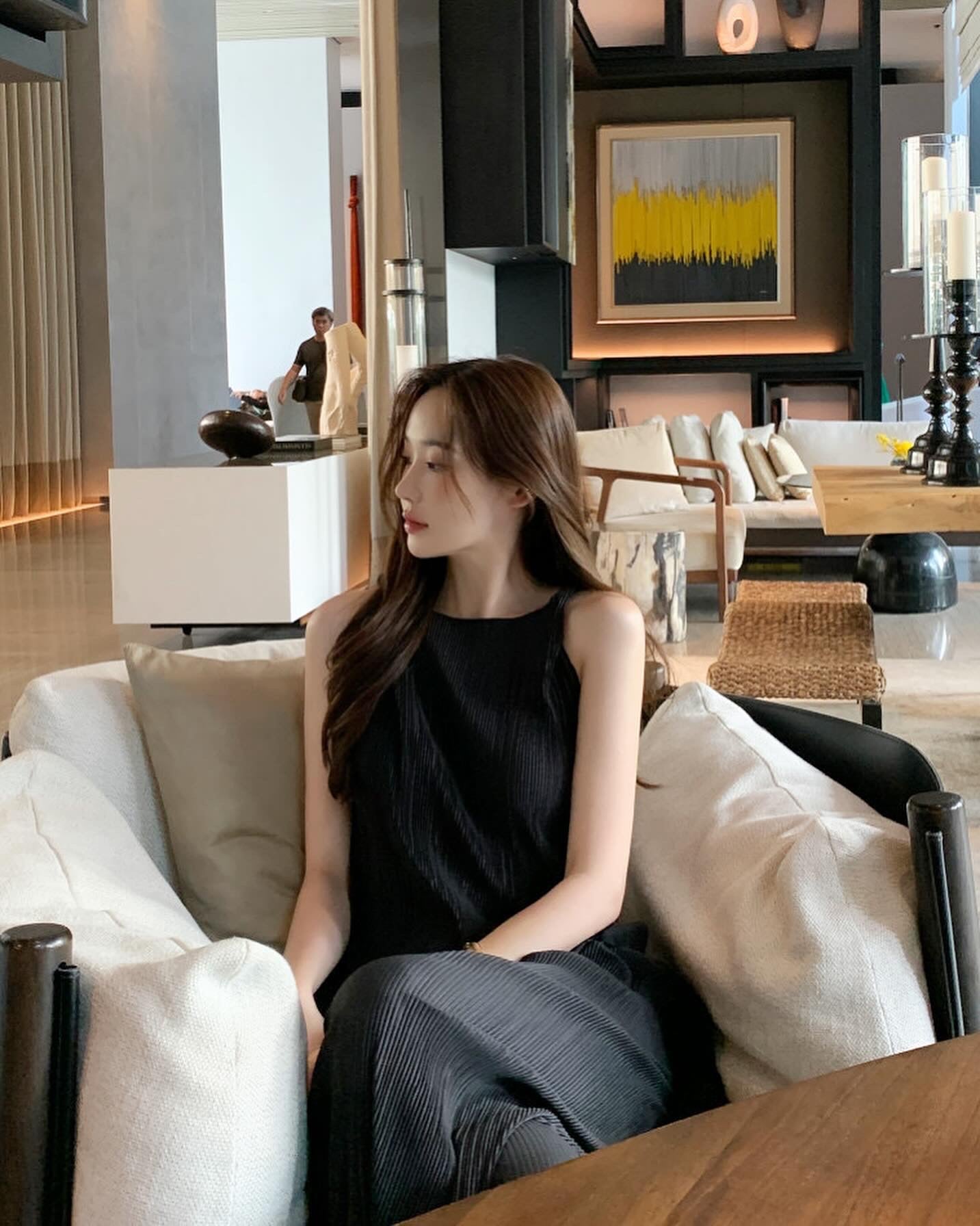 皺摺長款扭結背心+休閒長褲套裝