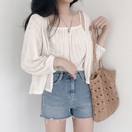 溫柔提花小吊帶+ 7分袖外套