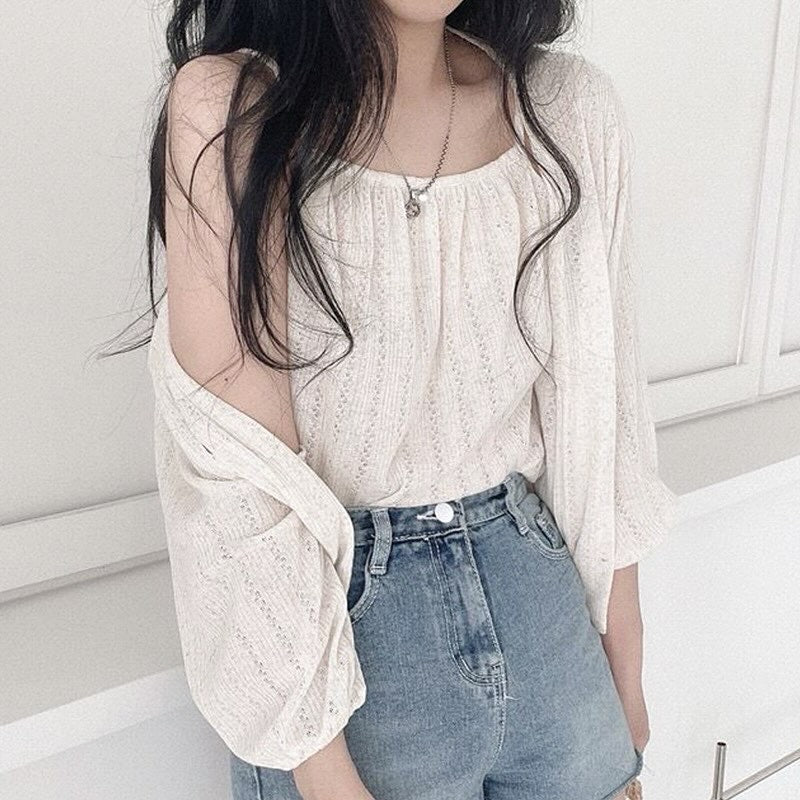 溫柔提花小吊帶+ 7分袖外套