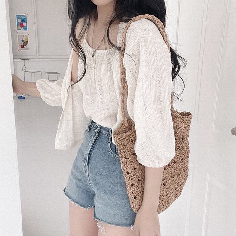 溫柔提花小吊帶+ 7分袖外套