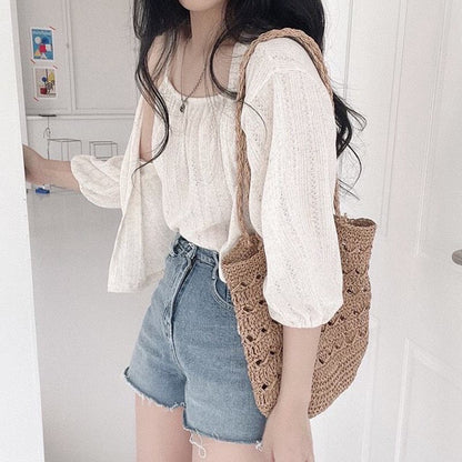 溫柔提花小吊帶+ 7分袖外套