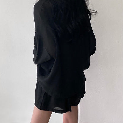 Loose Thin Shirt + High Waist Wide-leg Casual Shorts