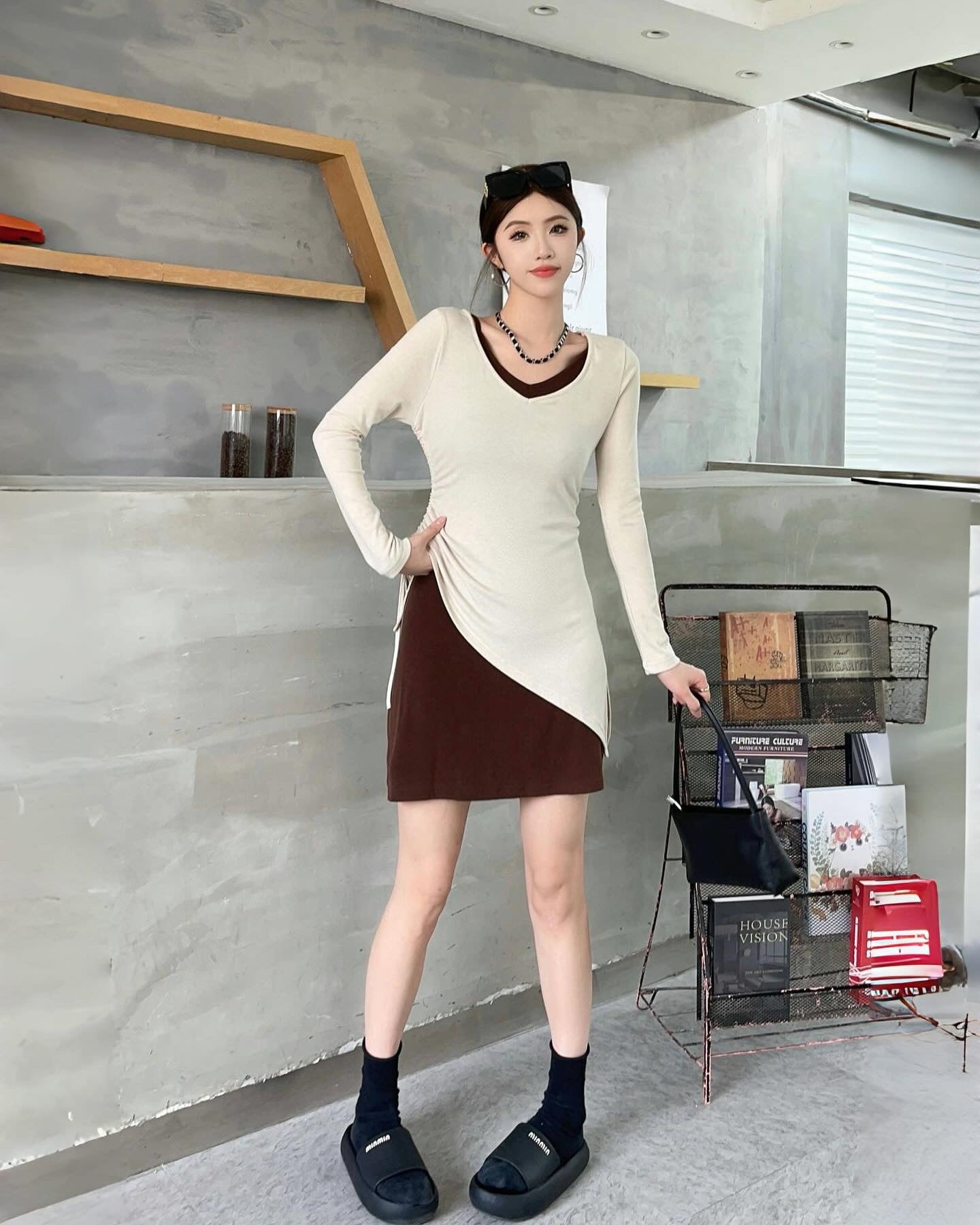 抽繩兩件套連身裙