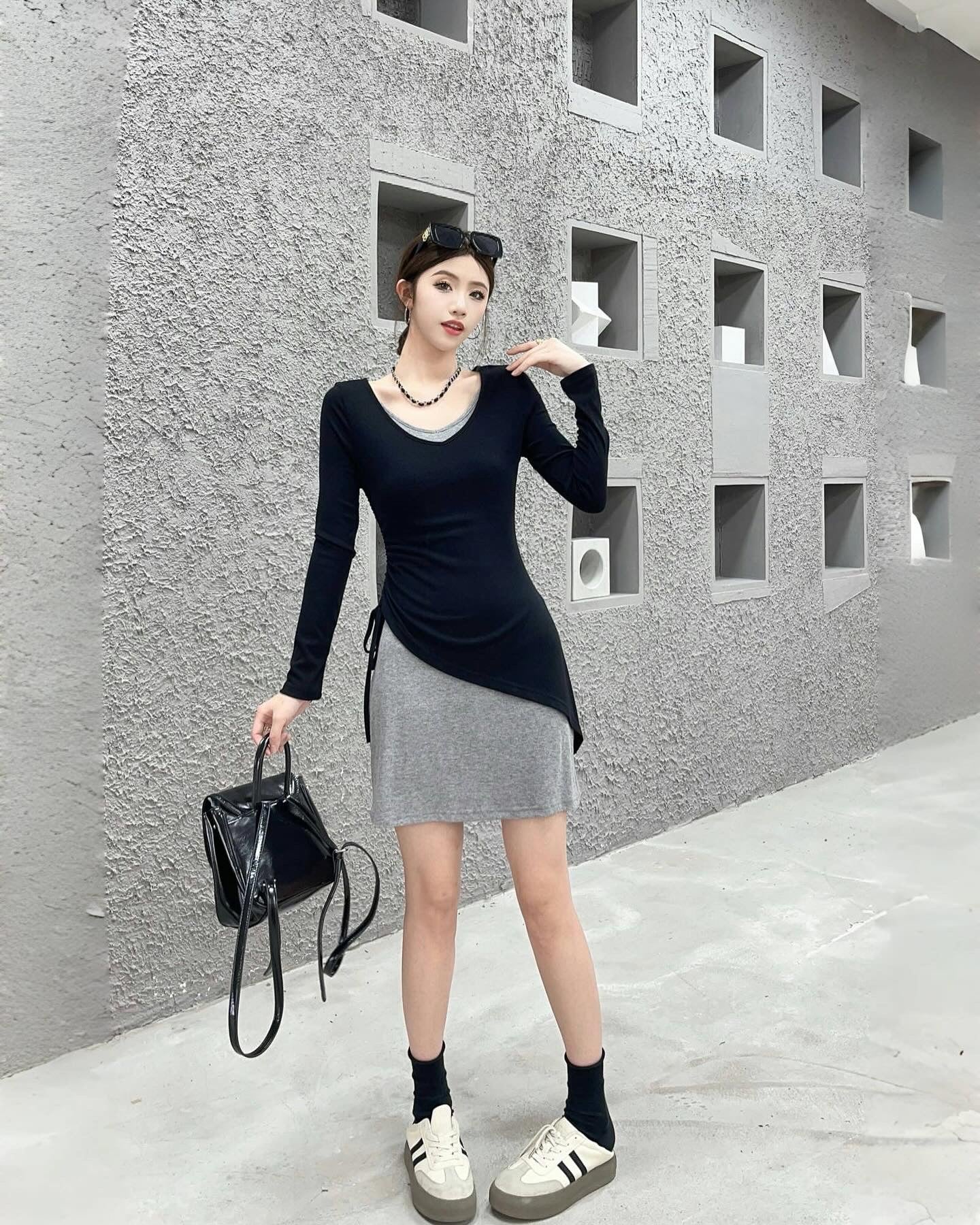 抽繩兩件套連身裙