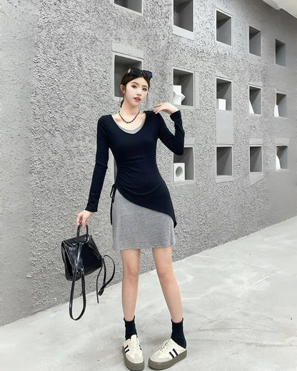 抽繩兩件套連身裙