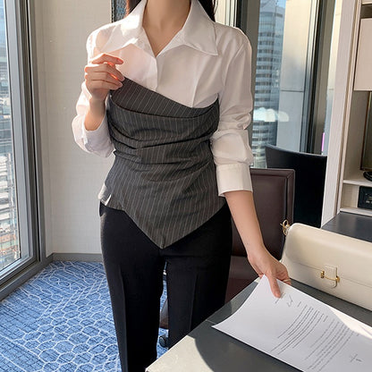 不規則條紋拼接恤衫