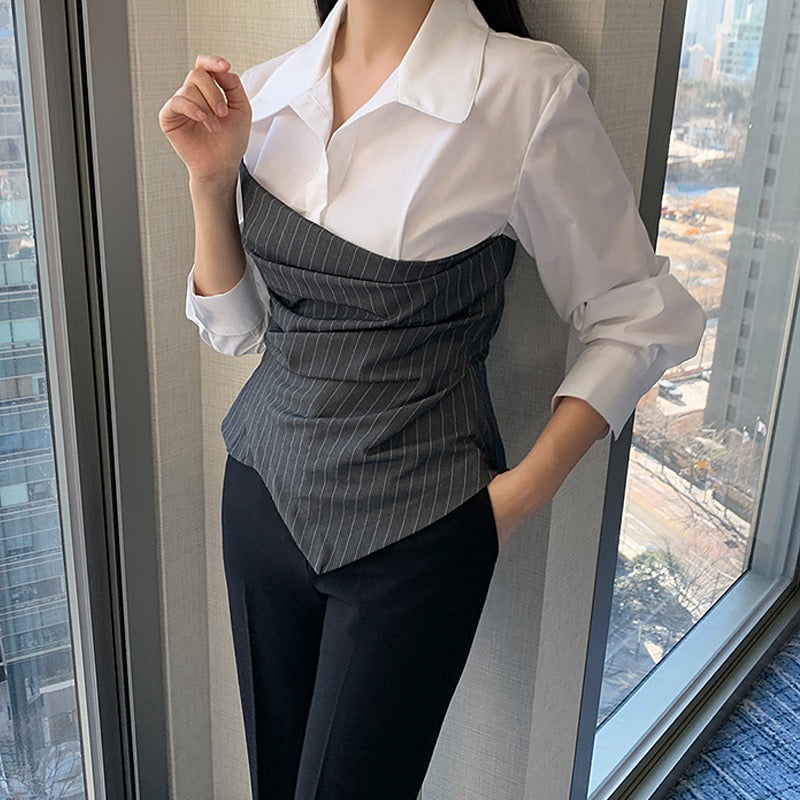 不規則條紋拼接恤衫