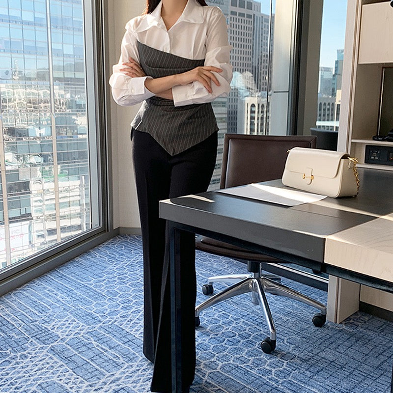 不規則條紋拼接恤衫