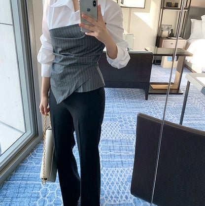 不規則條紋拼接恤衫