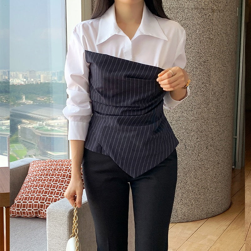 不規則條紋拼接恤衫